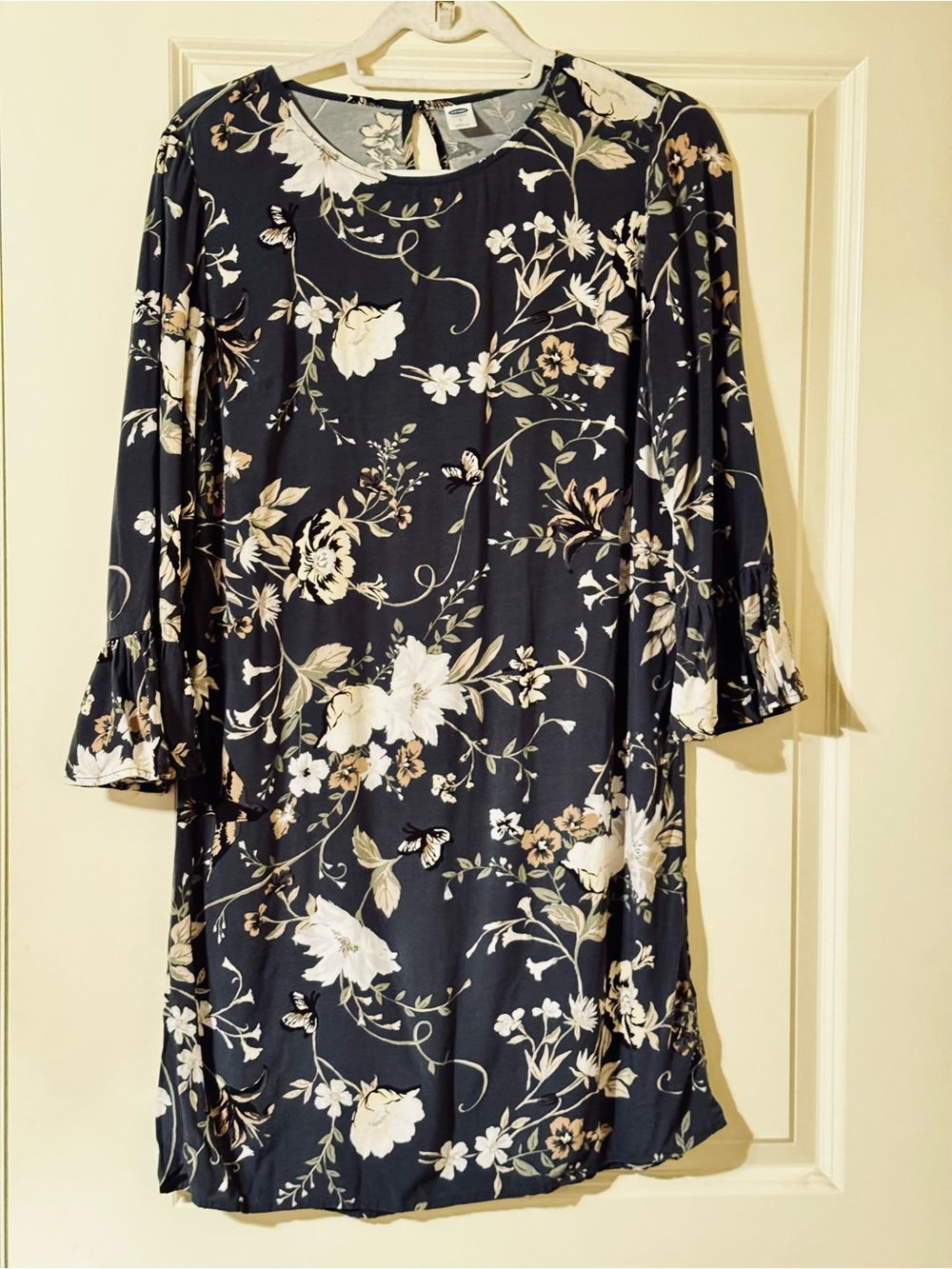 Old Navy Navy Floral Bell Sleeve Dress Size Small Cottagecore